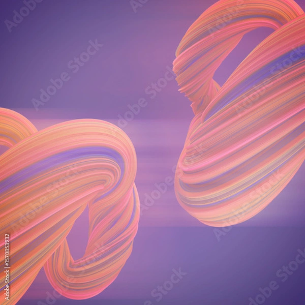 Fototapeta Colorful three-dimensional ribbons with delicate shimmers of pink and blue. 3d rendering digital illustration