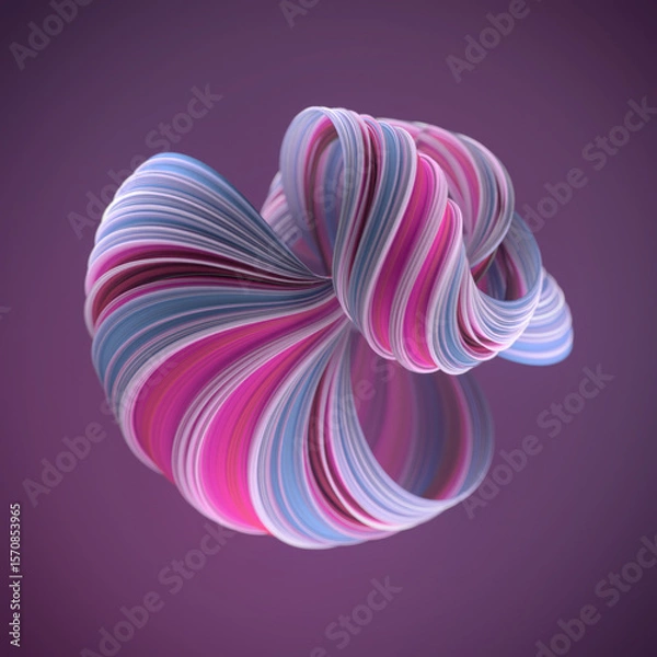 Fototapeta Digital illustration of an abstract figure composed of many smooth, swirling ribbons with a colorful texture. 3d render