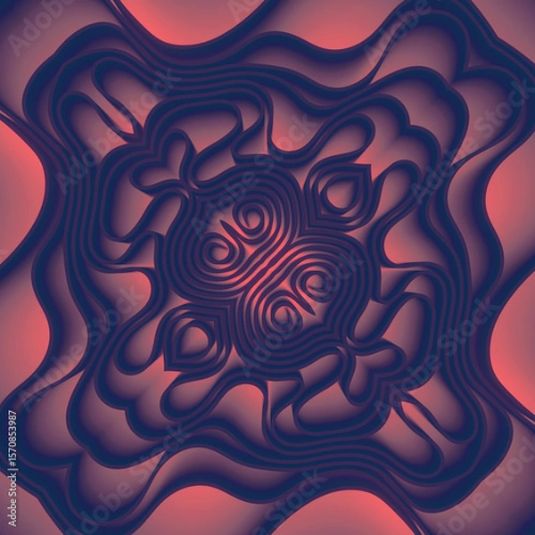 Fototapeta Illustration of layered abstract shapes that evoke the soft curves of fabric. 3d rendering
