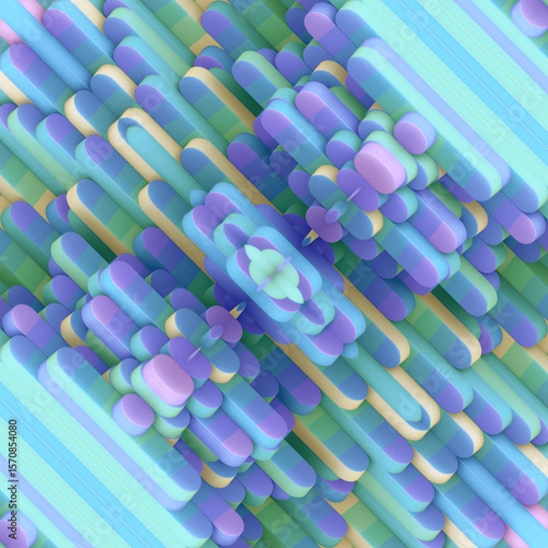 Fototapeta Digital scene with a symmetrical arrangement of rectangular shapes. 3d rendering