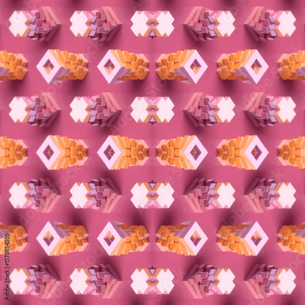 Fototapeta Geometric shapes alternating between crosses and squares with an empty center. 3d rendering