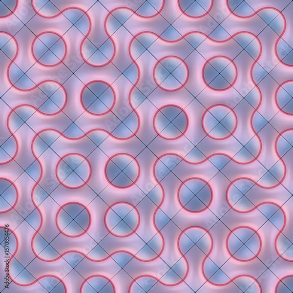 Fototapeta Illustration of a symmetrical, colorful, wavy pattern consisting of multiple square tiles, each containing an abstract geometric design. 3d rendering
