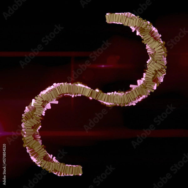Fototapeta Geometric 3d rendering illustration with a wavy element composed of shiny metallic rectangles