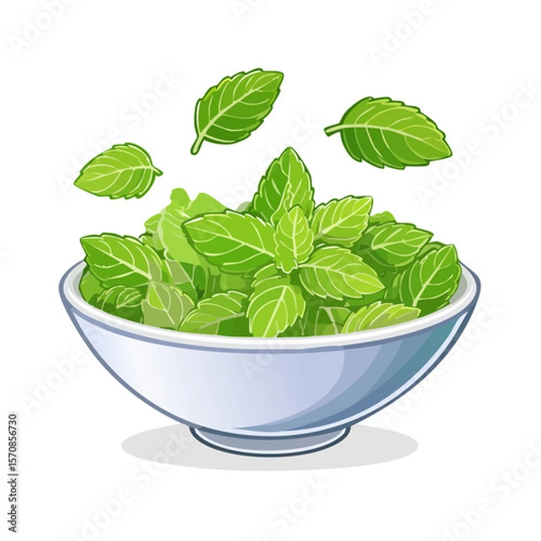 Fototapeta A bowl overflowing with fresh mint leaves, some floating in the air