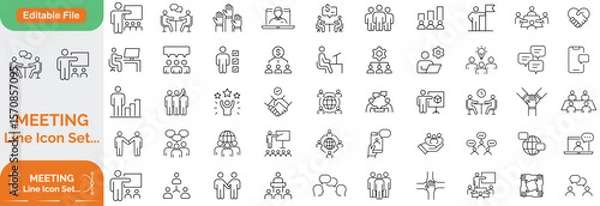Fototapeta Meeting Big Line icon set. Contains related to consultation, meeting, social, video, call, room, meet and more. Minimalist set of line pictogram. Editable stroke. Vector illustration.