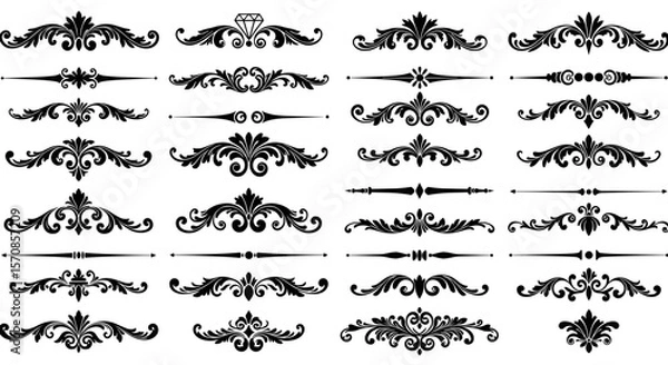 Fototapeta Collection of Ornamental Text Dividers and Flourish Lines Vector Set 16