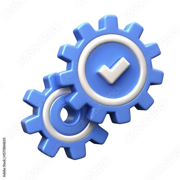 Obraz 3D Gear Icons Teamwork Process Success Efficiency Check Mark