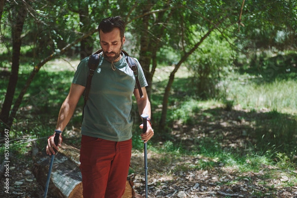 Fototapeta Bearded Man Enjoys an Active Hiking Adventure in the Forest