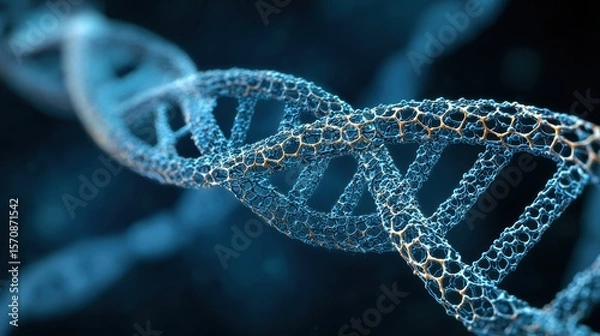 Obraz Carbon Nanotubes. Abstract DNA helix structure with a glowing appearance against a dark background.