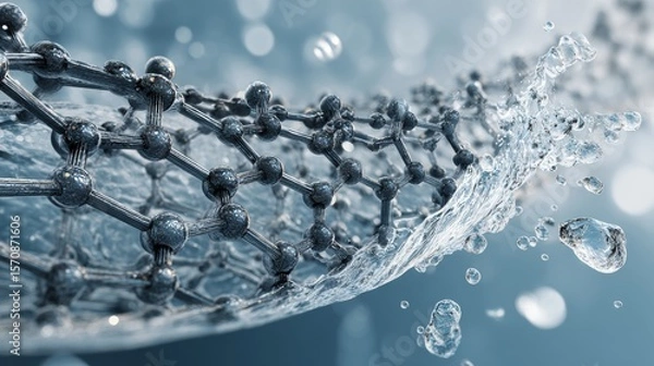 Obraz Carbon Nanotubes. Abstract representation of water molecules and molecular structures in a dynamic flow.