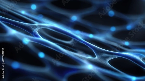 Obraz Carbon Nanotubes. Abstract blue network with glowing elements on a dark background.