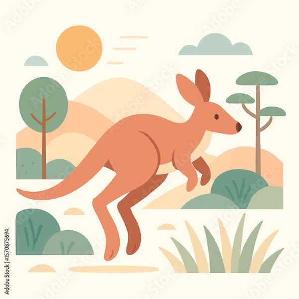 Fototapeta Kangaroo Hopping Through Australian Outback Scenery