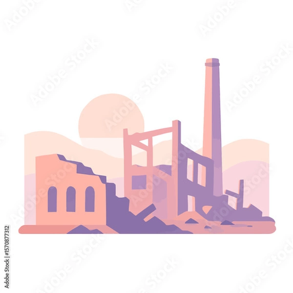 Fototapeta Abandoned Factory Ruins At Sunset