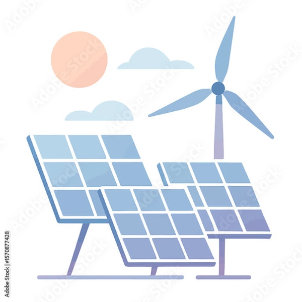 Fototapeta Clean Energy Solutions With Solar Panels And Wind Turbine