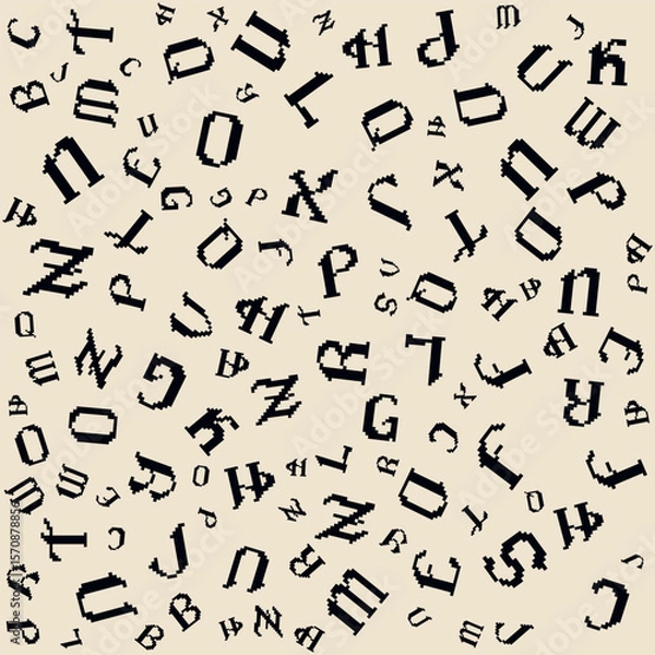 Fototapeta Pixel Gothic Font Letter Pattern on Light Beige Background. Vector Pixel Art.
