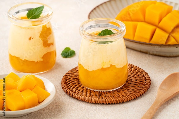 Fototapeta Mango Mousse Dessert in Glass Cups