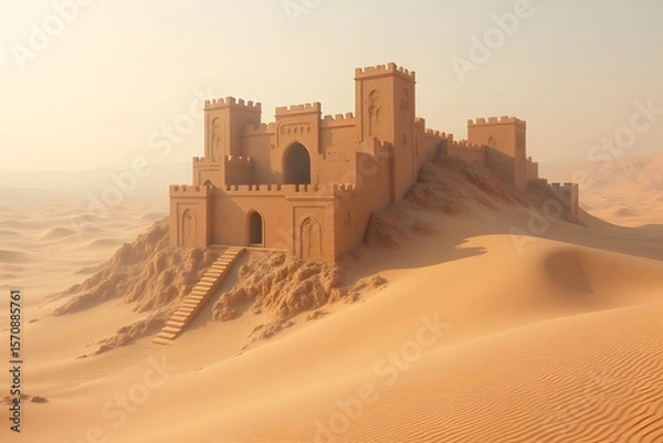 Fototapeta A sandstone castle half-swallowed by shifting desert dunes.
