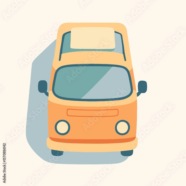Fototapeta Retro Orange Camper Van Top View