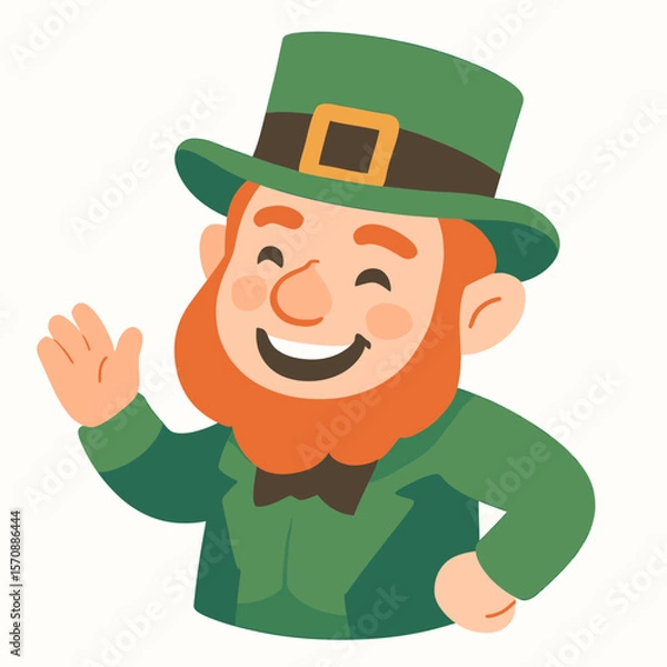 Fototapeta Cheerful Leprechaun Waving In Green Hat