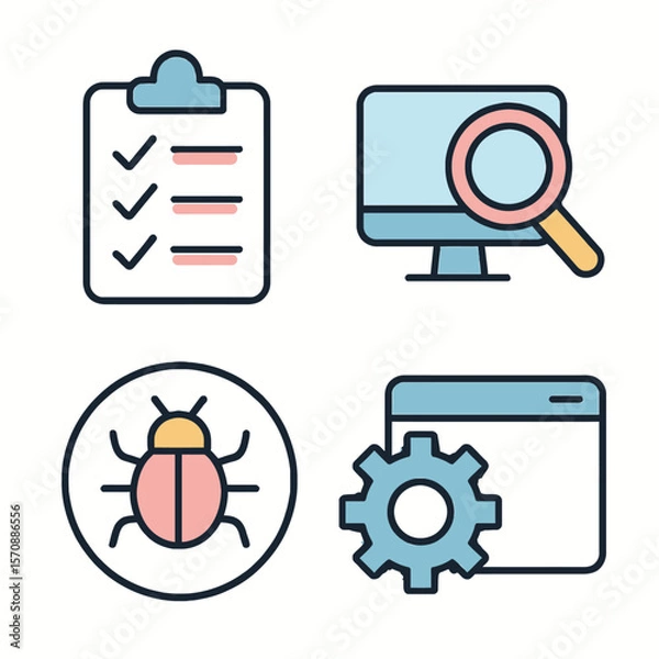 Fototapeta Quality Assurance And Software Testing Process Icons