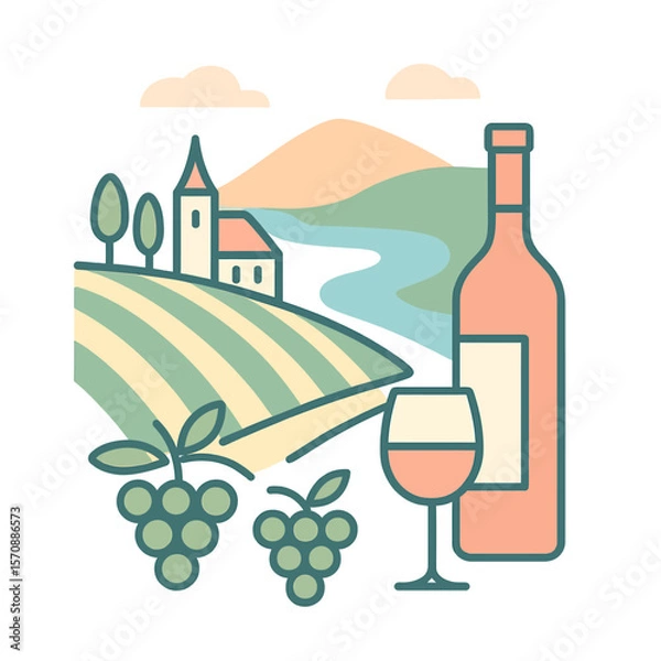 Fototapeta Wine Country Vineyard With Hills And Grapes