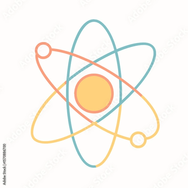 Fototapeta Minimalist Atom Structure With Colorful Electron Orbits