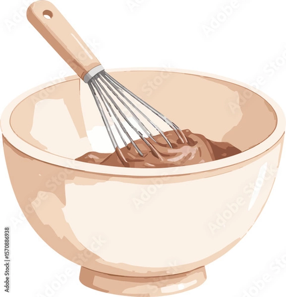 Fototapeta Mixing dough in a bowl watercolor baking tools and ingredients vector illustration