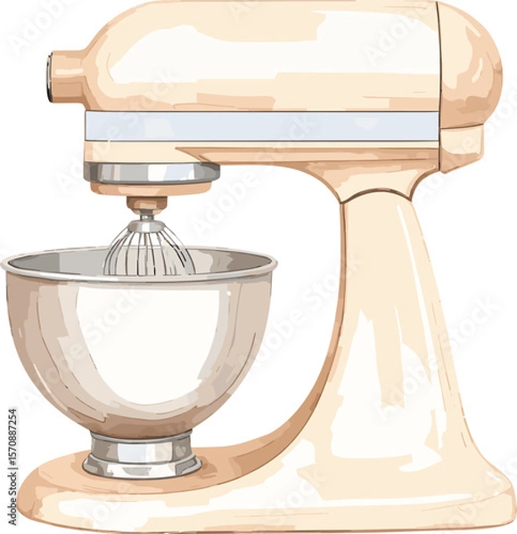 Fototapeta Stand mixer watercolor baking tools and ingredients vector illustration