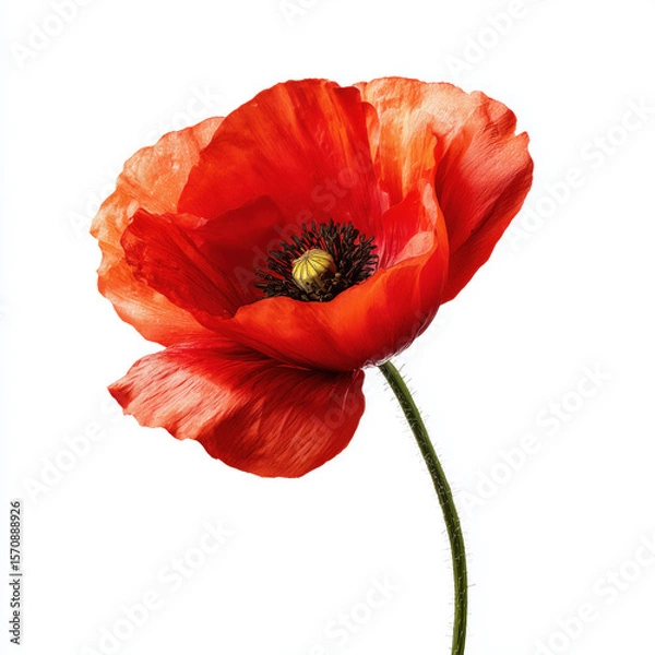 Fototapeta Stunning Red Poppy in Close-up , white background cut out PNG