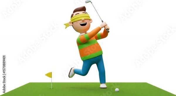 Obraz Cartoon character playing golf