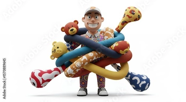 Fototapeta Cartoon character with stuffed animals