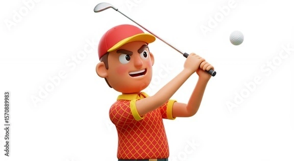 Obraz Cartoon golf player in action