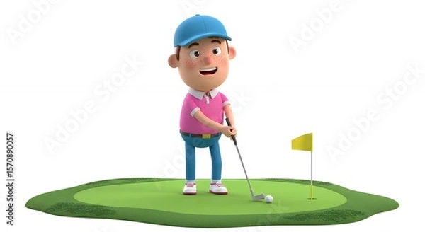 Obraz Cartoon golf player on green