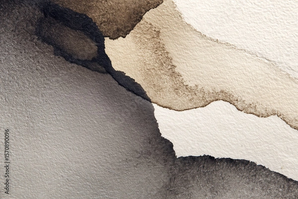 Fototapeta Watercolor abstract background in beige, brown and black tones. Neutral color palette with soft ink wash texture. Calm and cozy mood, ideal for minimal and organic design projects.