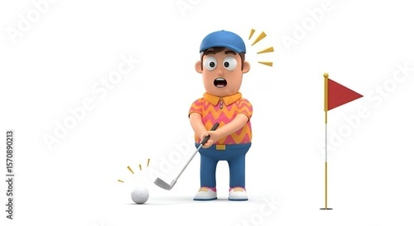 Obraz Cartoon golf player surprised expression