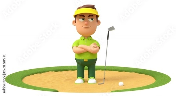 Obraz Cartoon golfer in sand trap