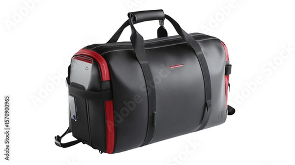 Fototapeta • A smart travel bag with a built-in power bank and GPS tracker, isolated on white background in HD 