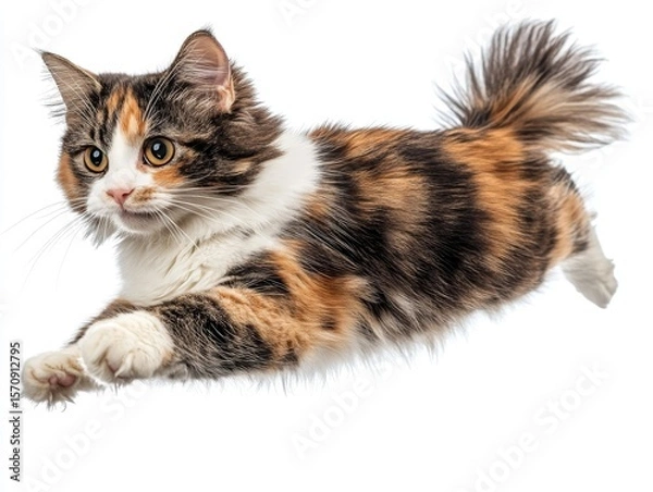 Obraz Funny Cat jumping and playing, isolated on white background.