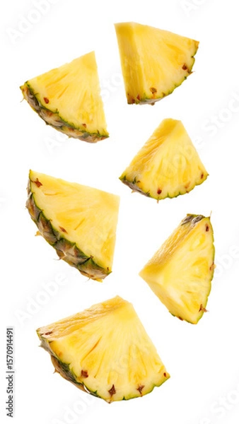 Fototapeta Falling pineapple slice isolated on transparent background