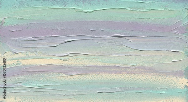 Fototapeta Painted brushstroke texture in soft pastel layers (mint, lilac, cream), with visible strokes and artistic depth