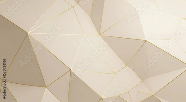 Fototapeta Abstract geometric pattern in light beige and ivory with golden line accents