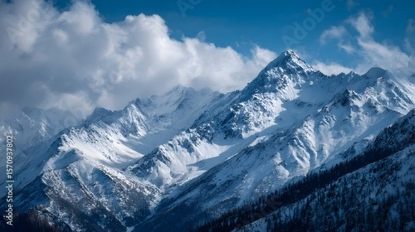Obraz Mesmerizing Vista: Pristine Snow-Adorned Mountains Beneath a Vivid Azure Sky Inspiring Natural Introspection