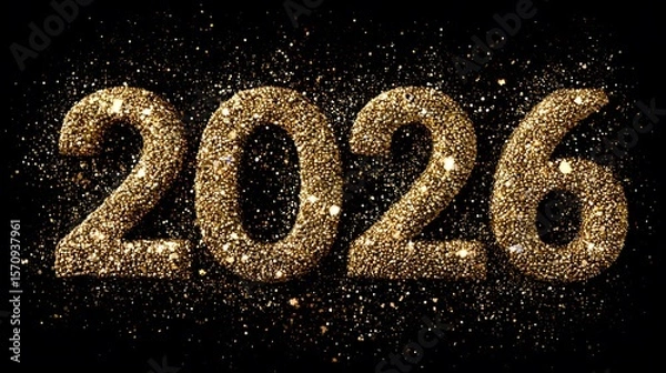 Obraz Dazzling 2026 Inscription with Luminous Gold Hues: Sophisticated Symbolism for Bold Branding and Energetic Celebration