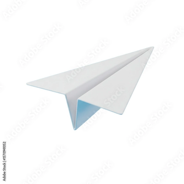 Fototapeta A simple white paper airplane with folded wings isolated on a white background in a studio shot view