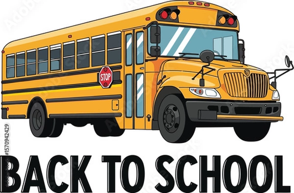 Obraz Back to school yellow school bus vector illustration for education and transportation related designs