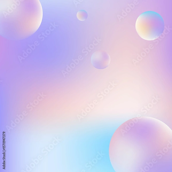 Fototapeta Pastel Holographic Gradient Background with 3D Floating Bubbles