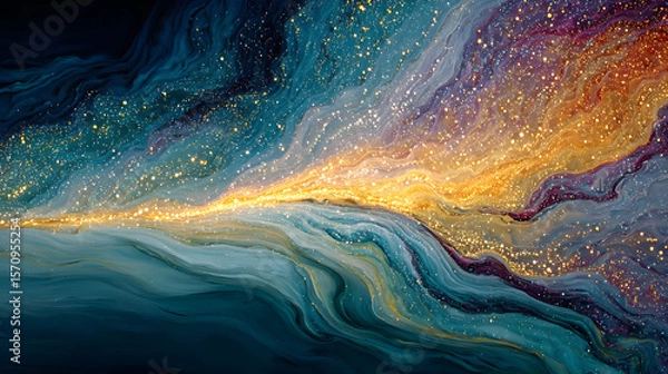 Fototapeta Abstract nebula artwork showcasing fluid swirls of colorful light gracefully dancing in cosmic darkness