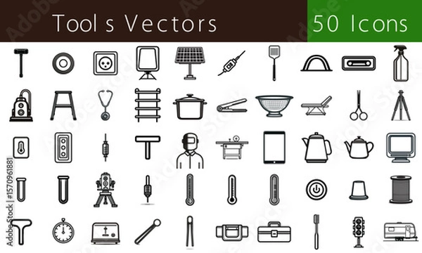Fototapeta 50 Vector Line Icons Set – Tools, Household, Industrial, UI Essentials
