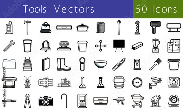 Fototapeta 50 Vector Icons – Industrial, Utility, and Household Tools Line Icon Set
