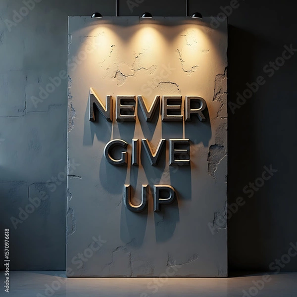 Fototapeta Motivational Quote Never Give Up on a Textured Stone Slab